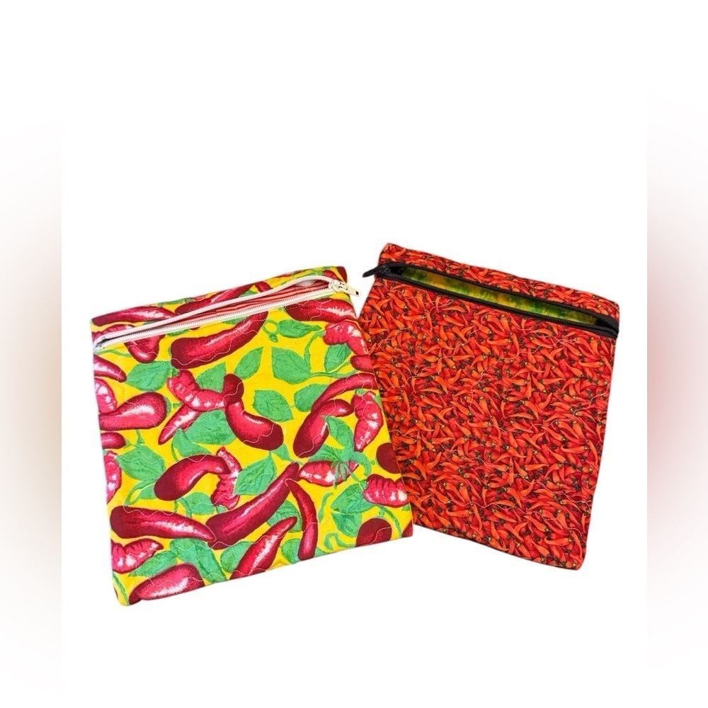 Set of 2 Handmade Quilted Chili Pepper Print Bags
